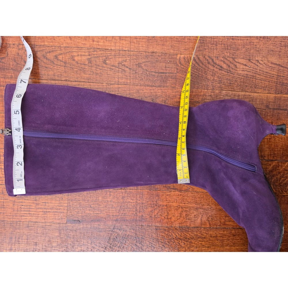 PRADA Y2K Kitten Heel Purple Suede  Knee High Pointed Toe Boots sz 39 US 8.5 - Picture 4 of 16